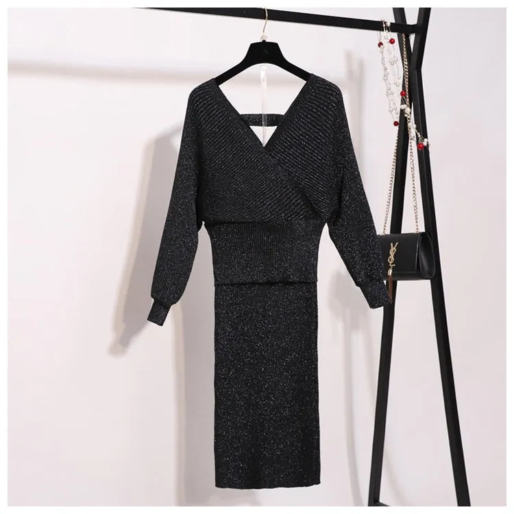 Batwing Sleeve Winter Skirt Sets