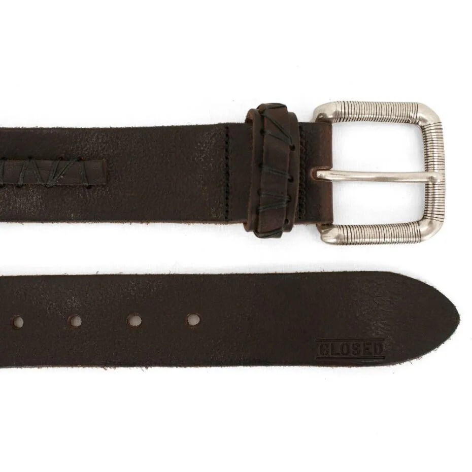 Brown Leather Belt with Stitch Detail