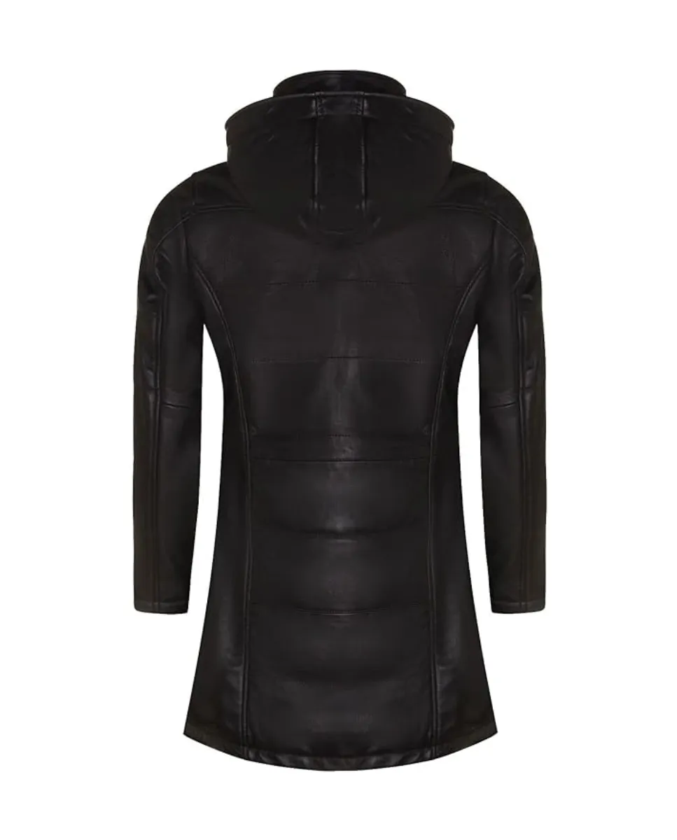Parka acolchada negra para mujer con capucha de piel, Infinity Leather